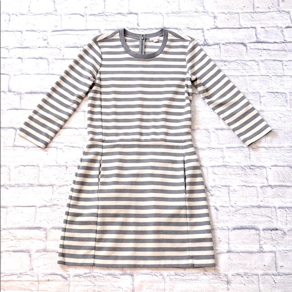 GAP Striped Gray and White Long-Sleeve Dress